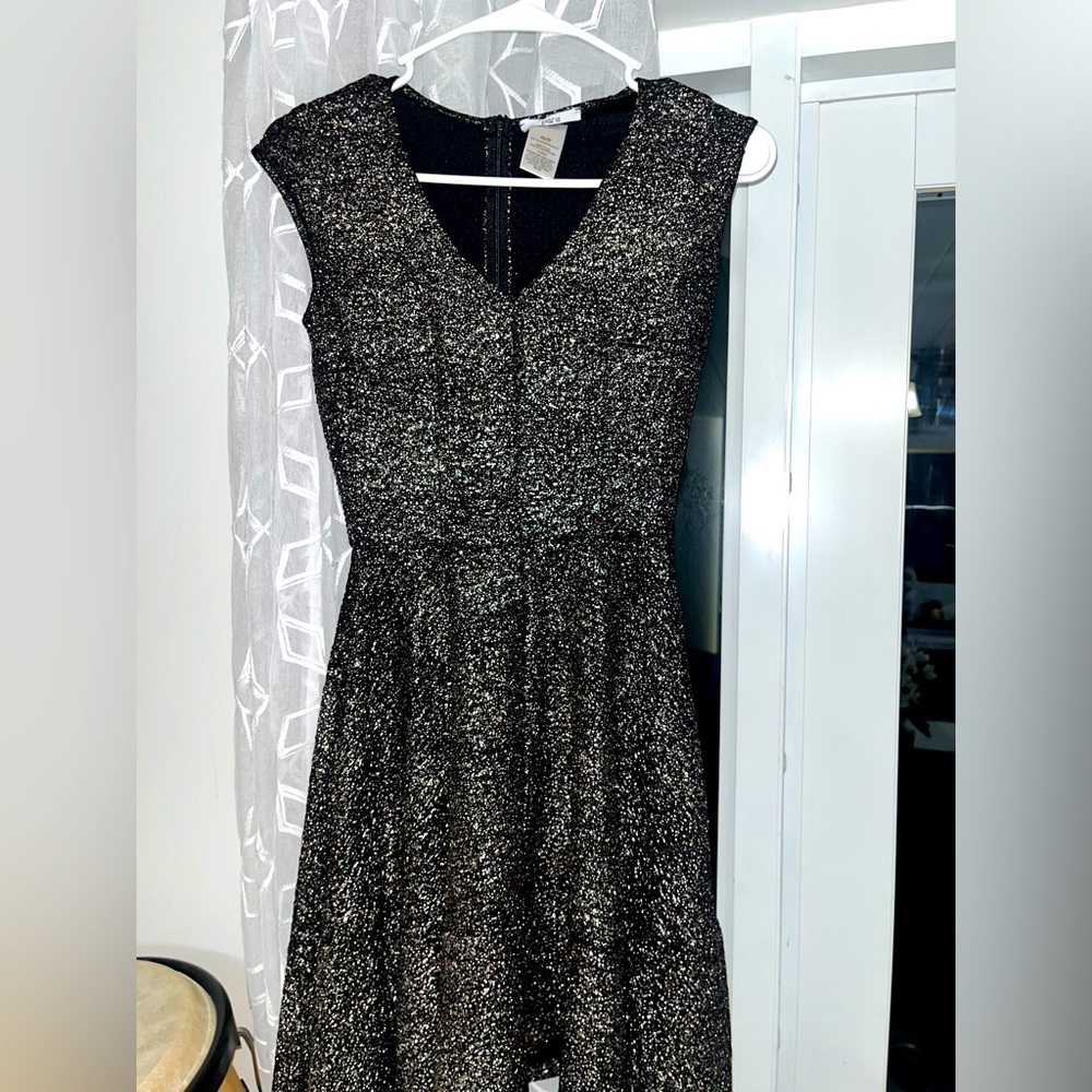 BAR lll Black Metallic Glitter Sparkle Skater Dress Womens